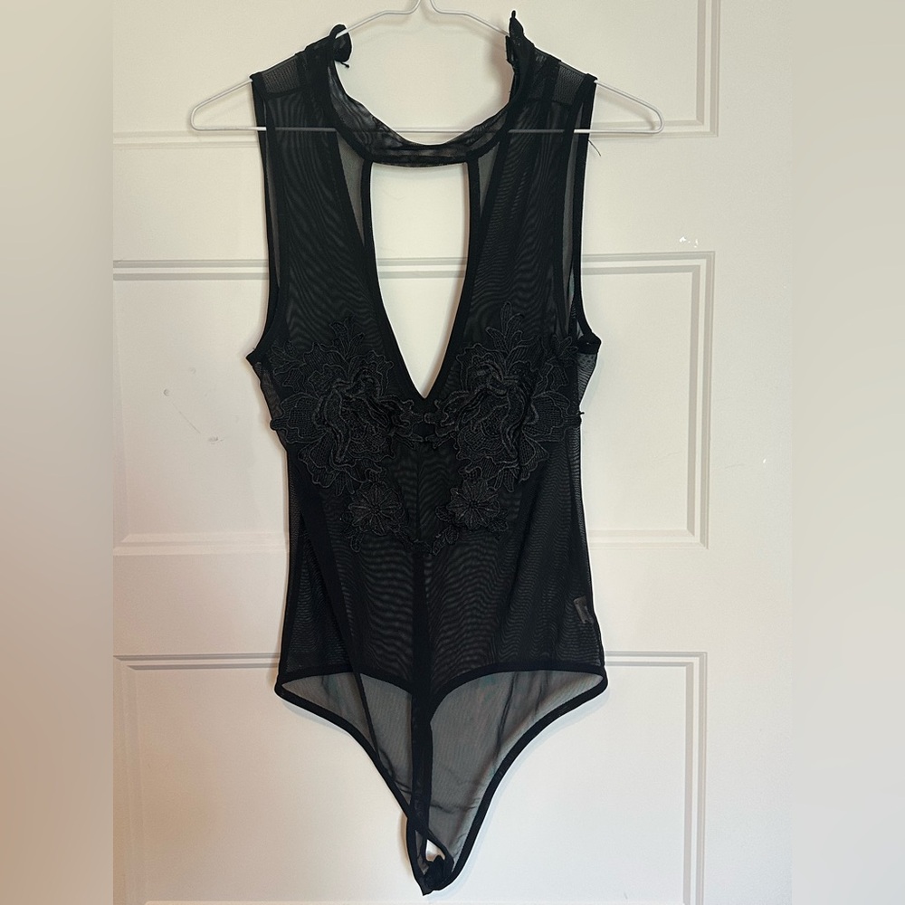 one piece transparent black with flower design (L), REVAMPED